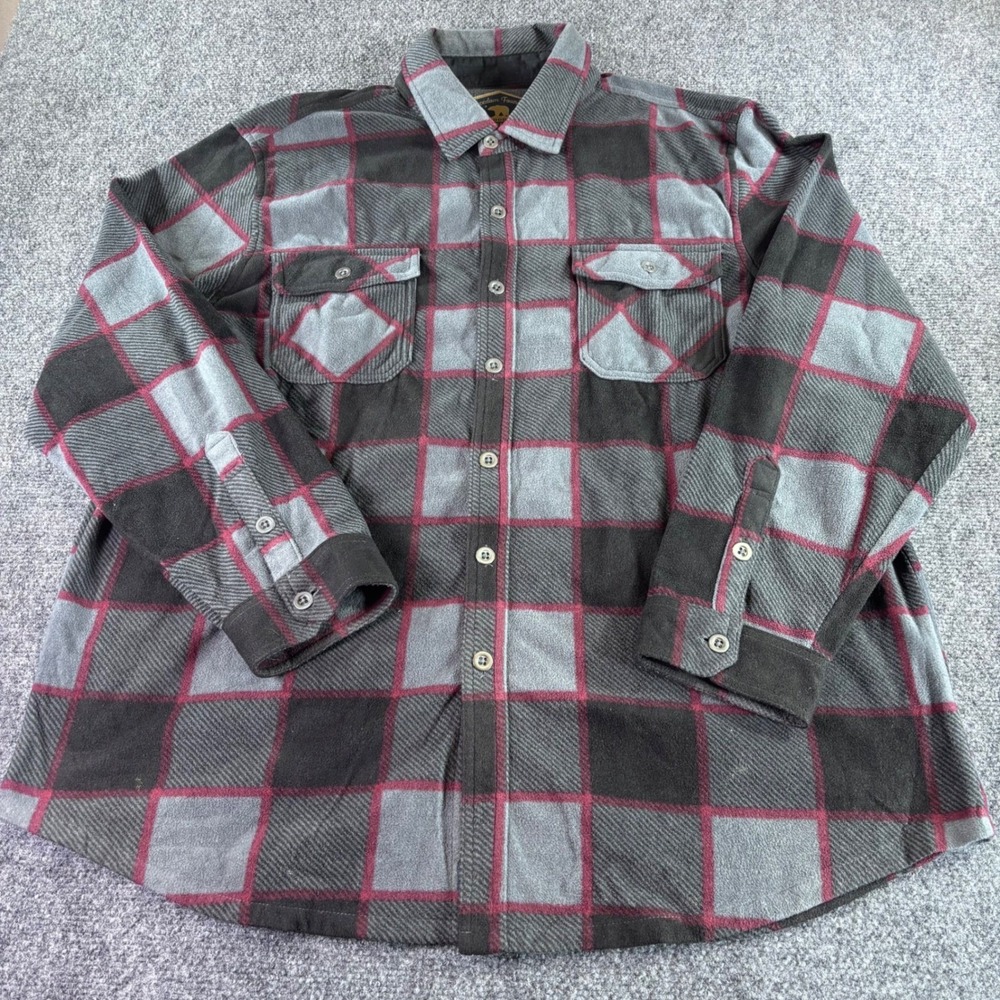 Freedom Foundry Fleece Shirt Mens XXL Grey Black Red Plaid Button Down Flannel